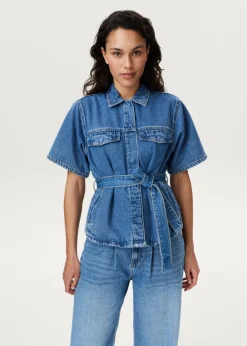 Denim blouse met ceintuur