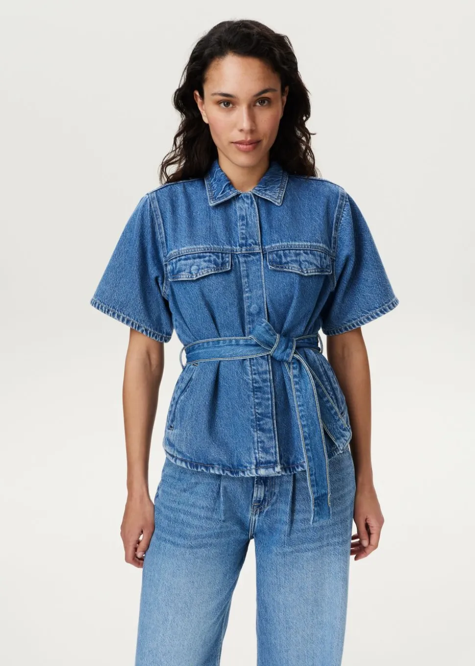 Denim blouse met ceintuur