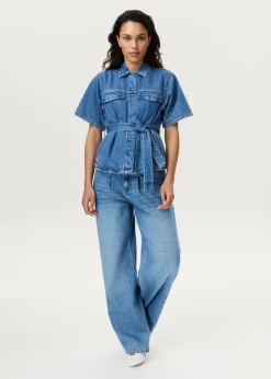 Denim blouse met ceintuur