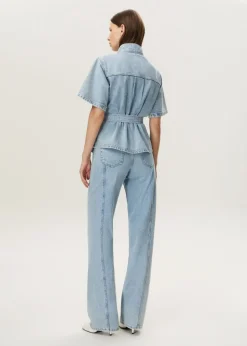 Denim ceintuur blouse