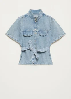 Denim ceintuur blouse