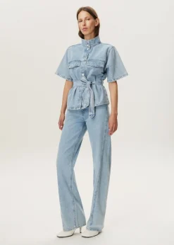 Denim ceintuur blouse