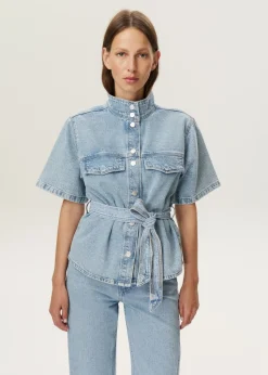 Denim ceintuur blouse