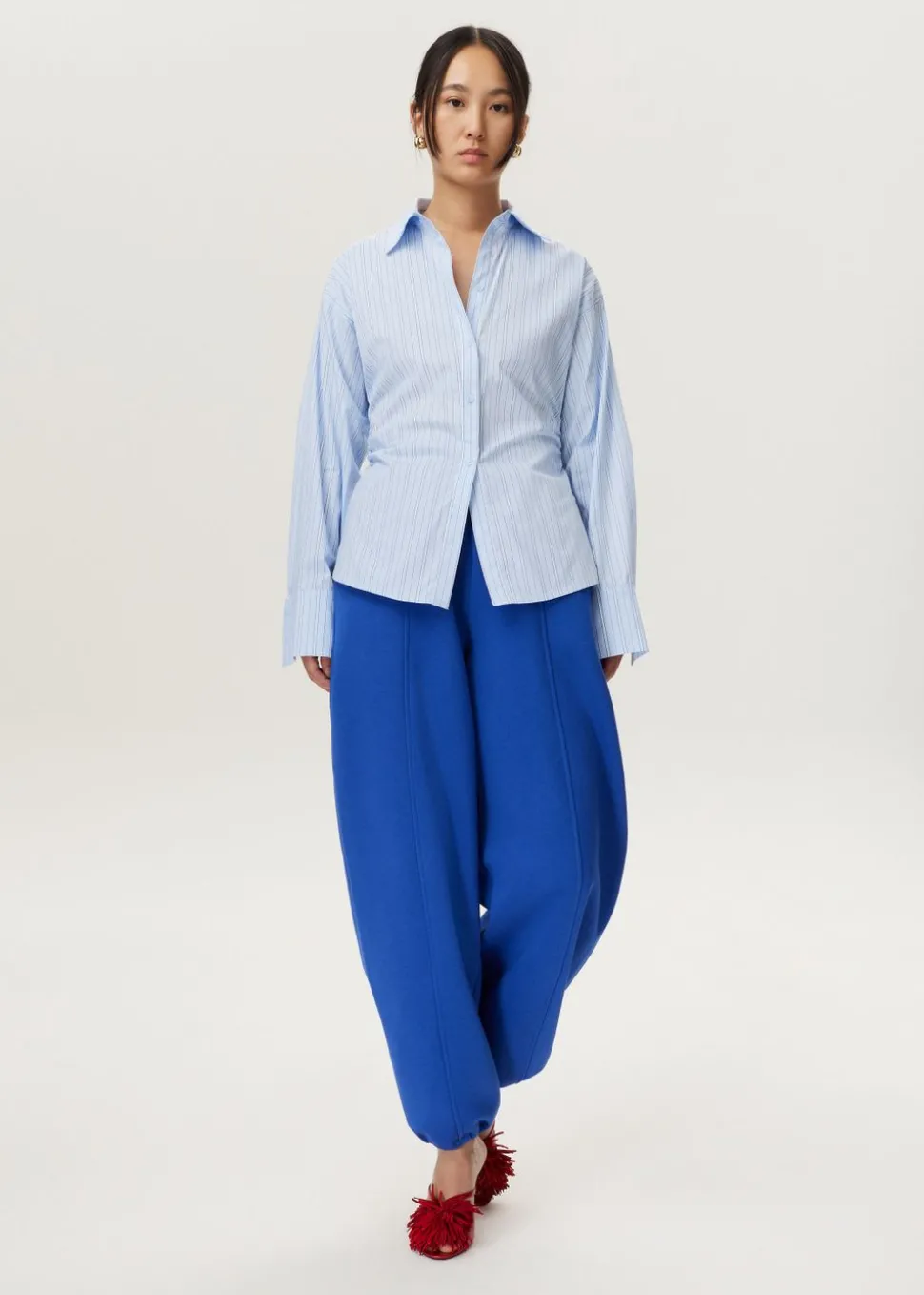 Gestreepte blouse met plooien