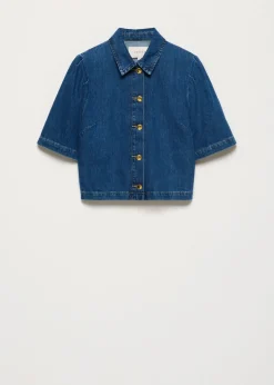 Korte denim pofmouw blouse