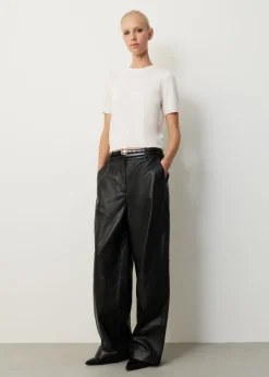 Leren wide leg broek