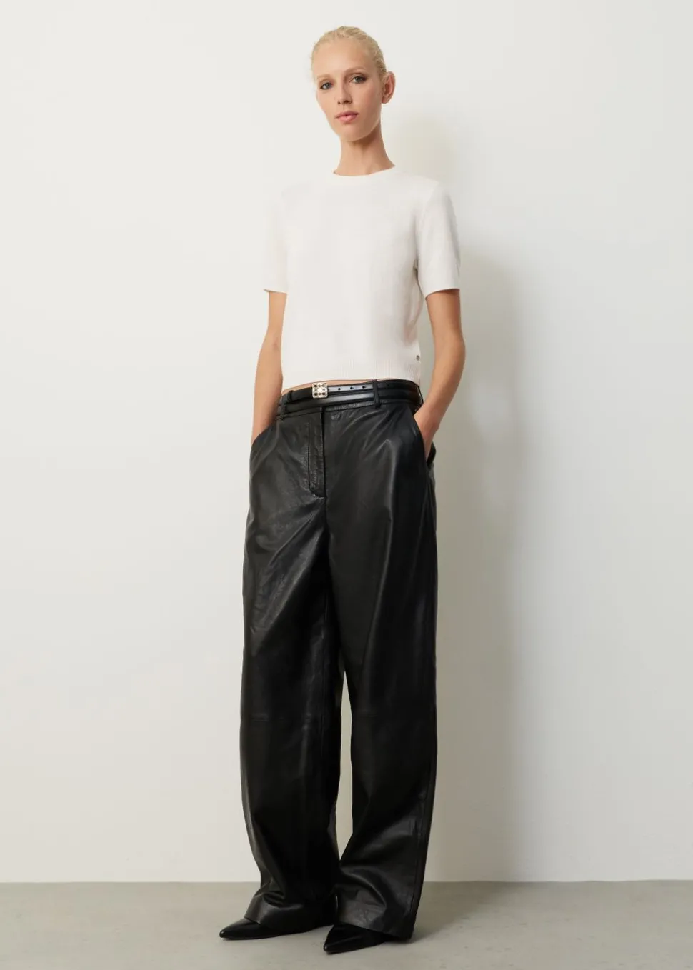 Leren wide leg broek