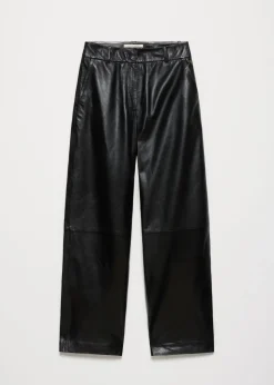 Leren wide leg broek