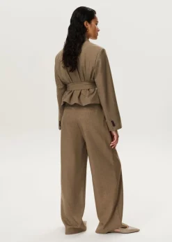 Melange cropped blazer met ceintuur