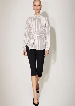Pinstripe overlap blouse