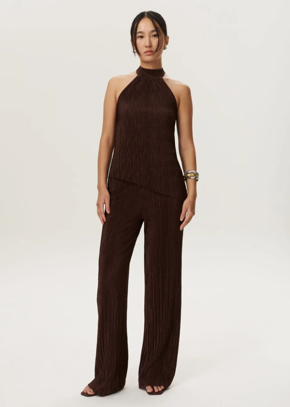 Plissé lurex haltertop