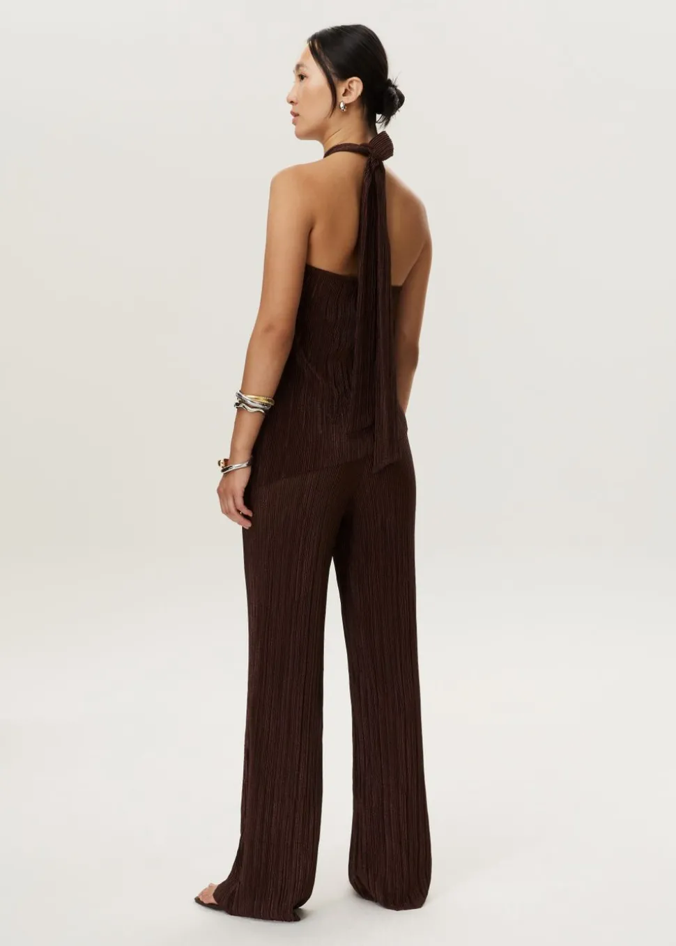 Plissé lurex haltertop