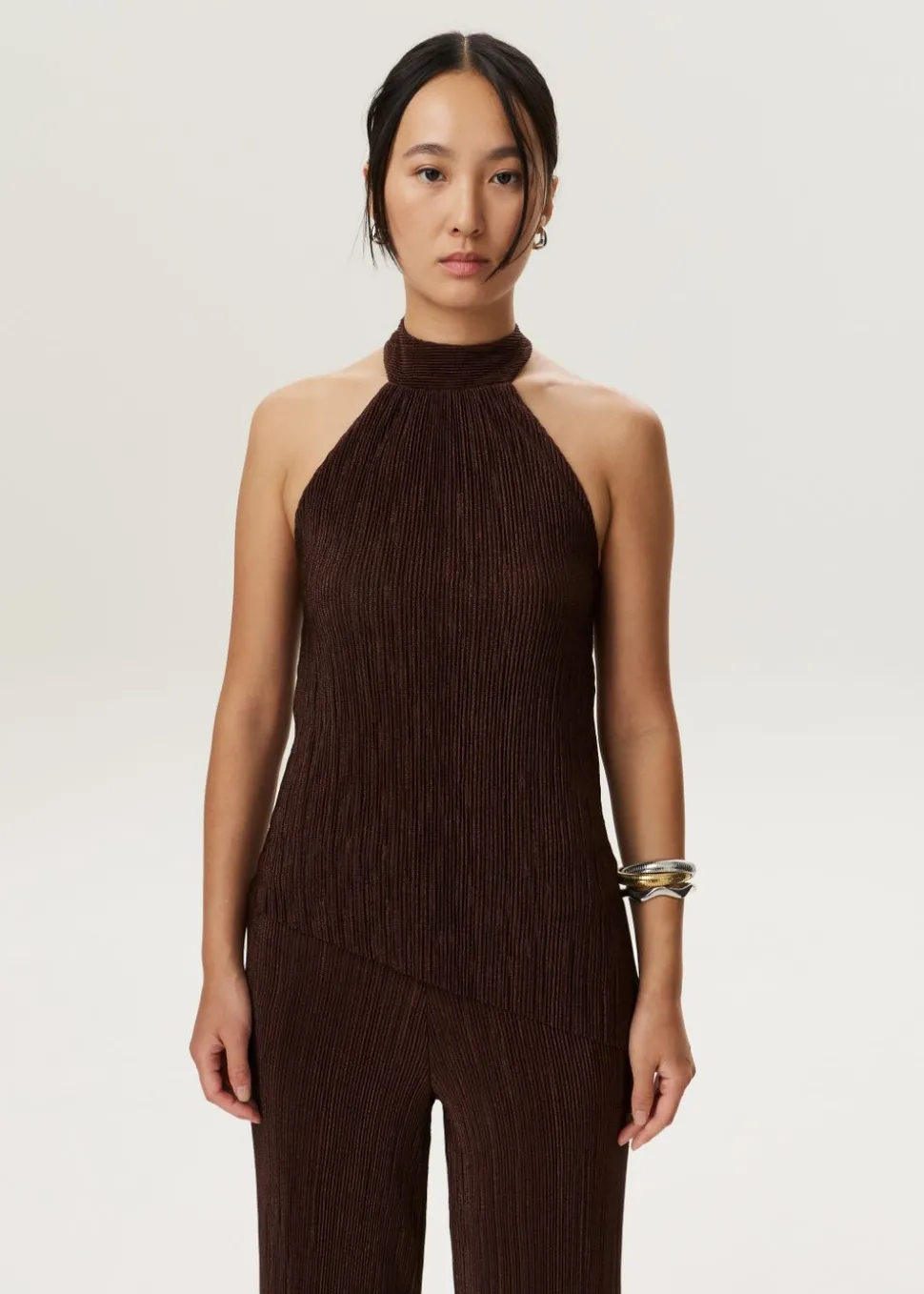 Plissé lurex haltertop