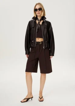 PU funnel neck jacket