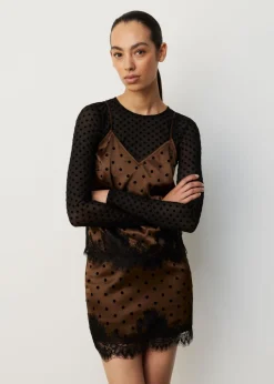 Satijnen kanten polkadot top