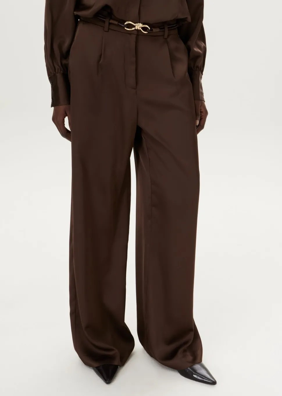Satijnen wide leg plooibroek