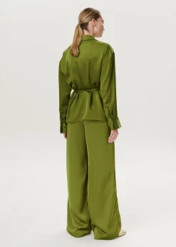 Satijnen wide leg plooibroek