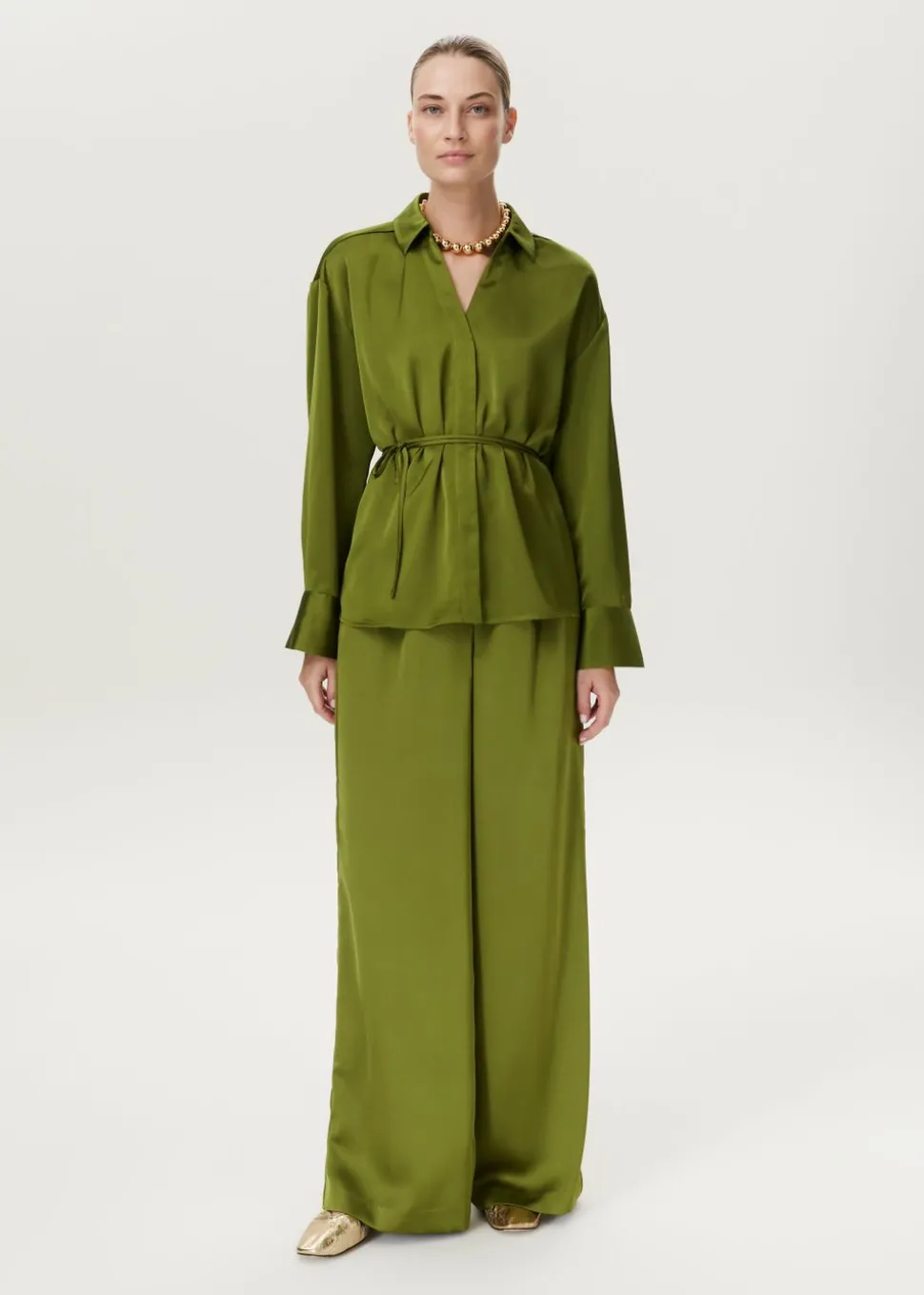 Satijnlook blouse met koord